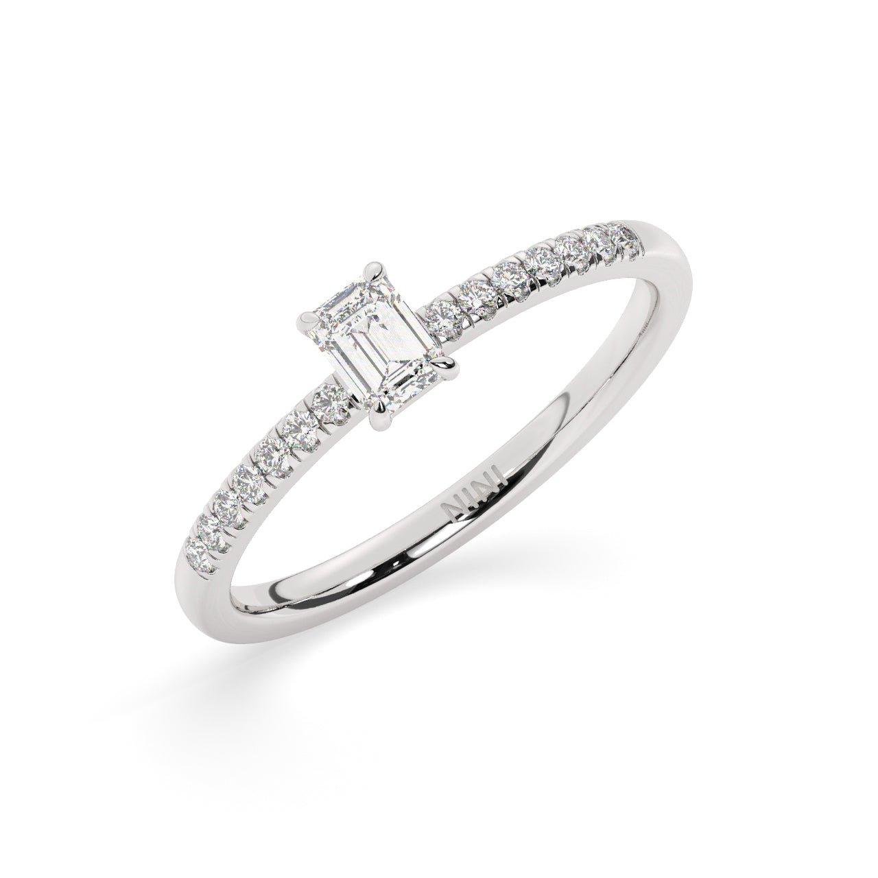 Mini Pave Emerald Cut Diamond Ring