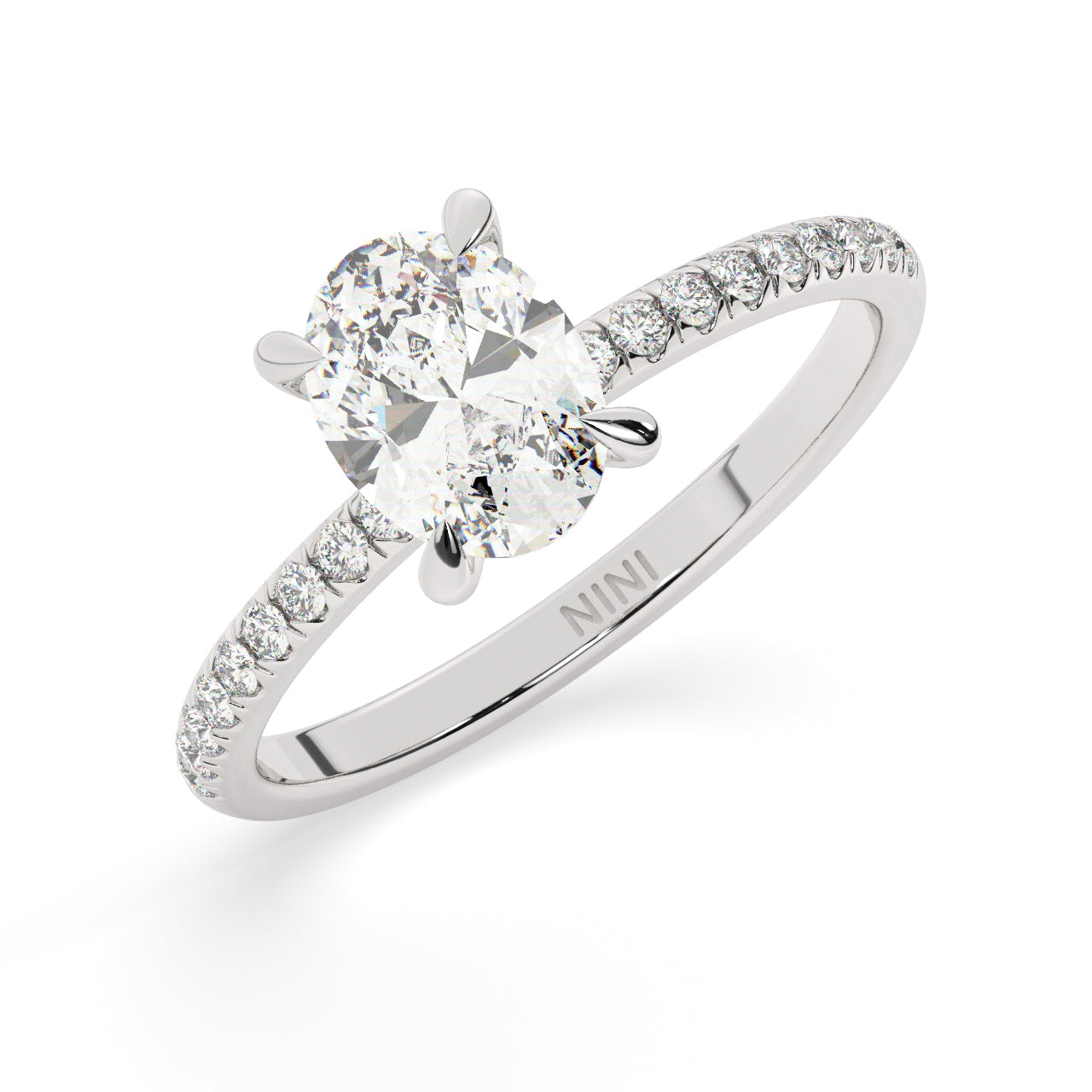 Pave Engagement Ring - 1.00 Ct Oval