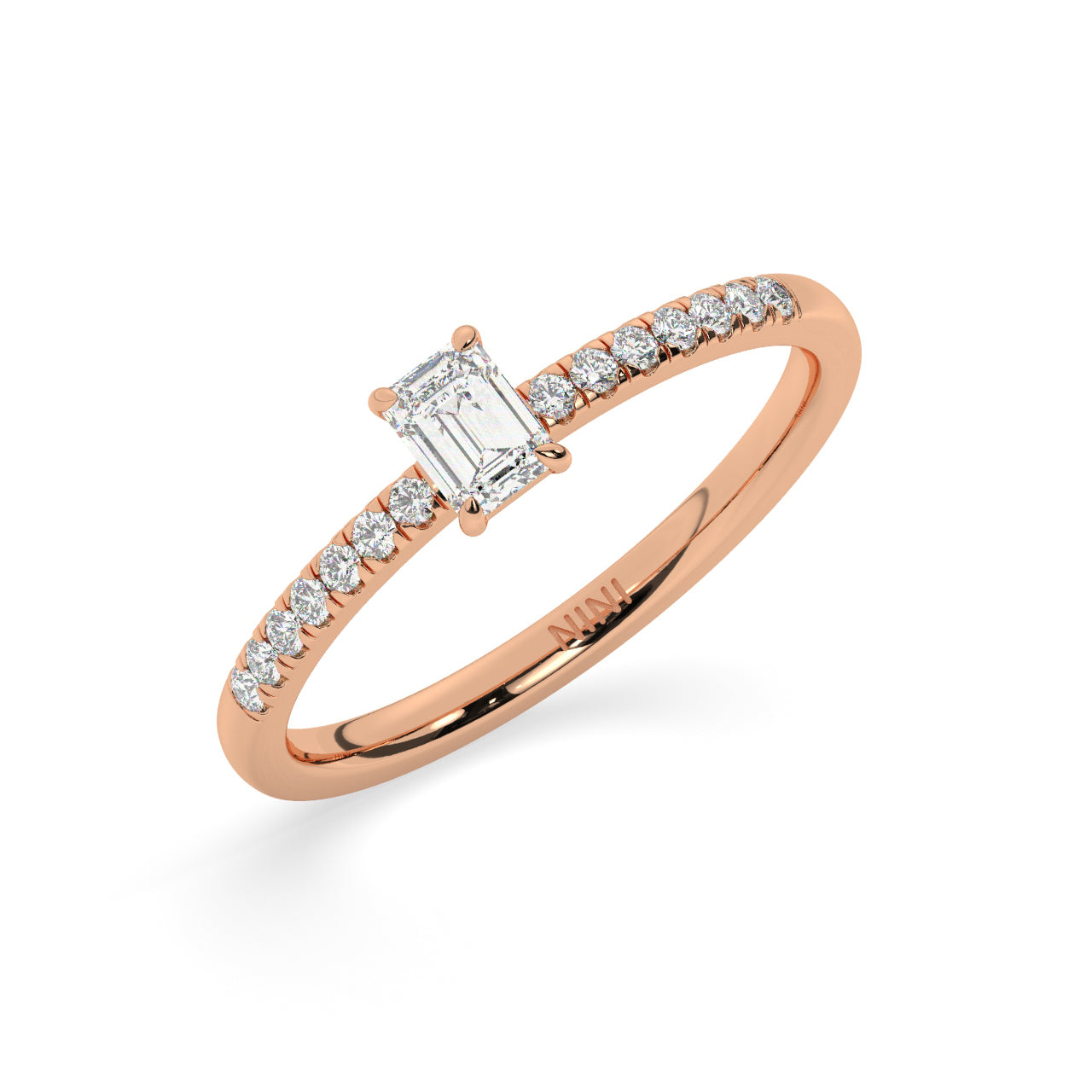 Mini Pave Emerald Cut Diamond Ring
