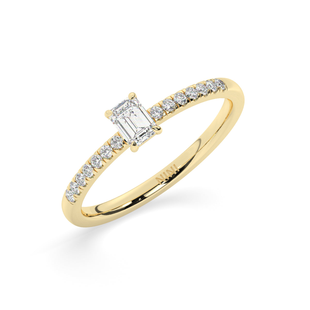 Mini Pave Emerald Cut Diamond Ring