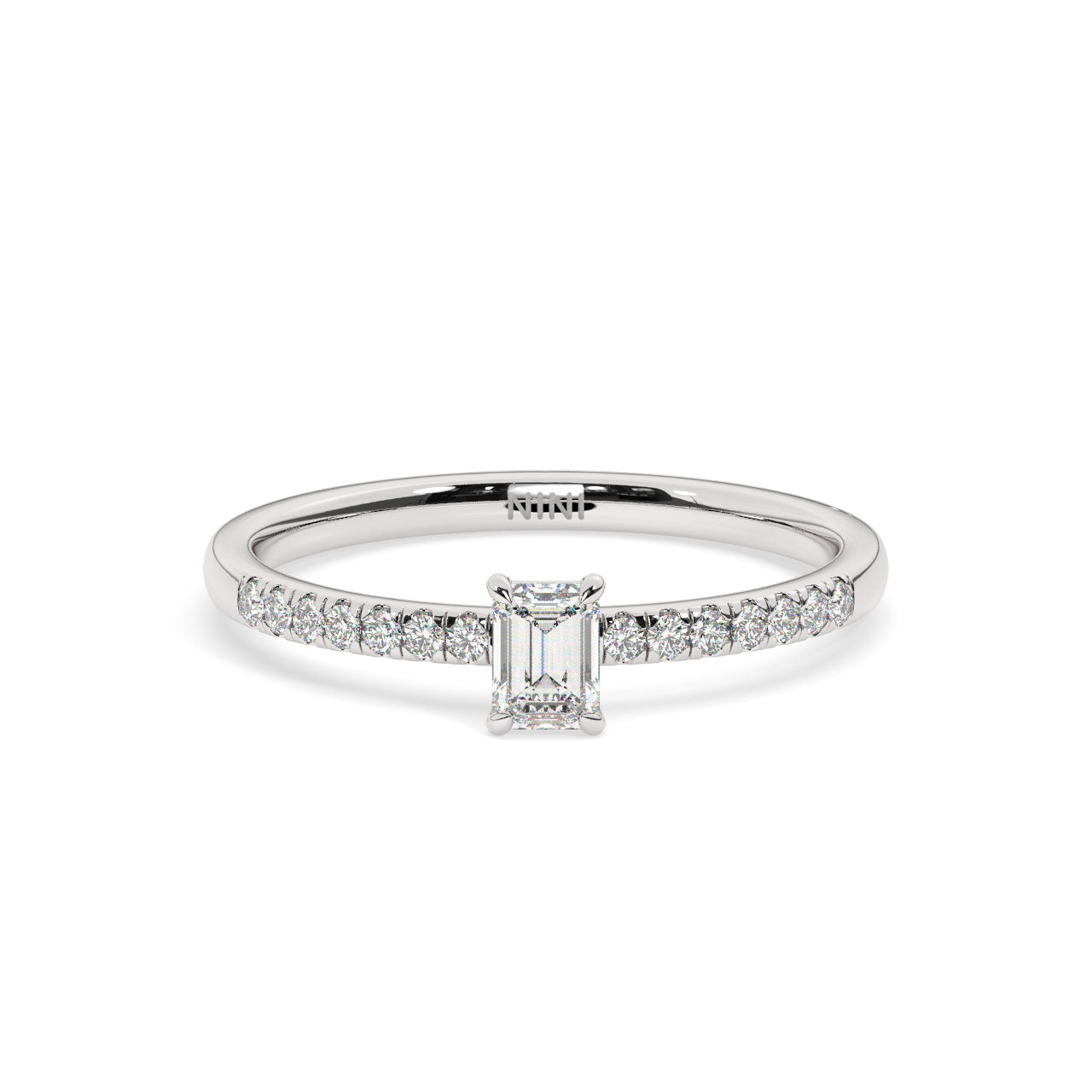 Mini Pave Emerald Cut Diamond Ring