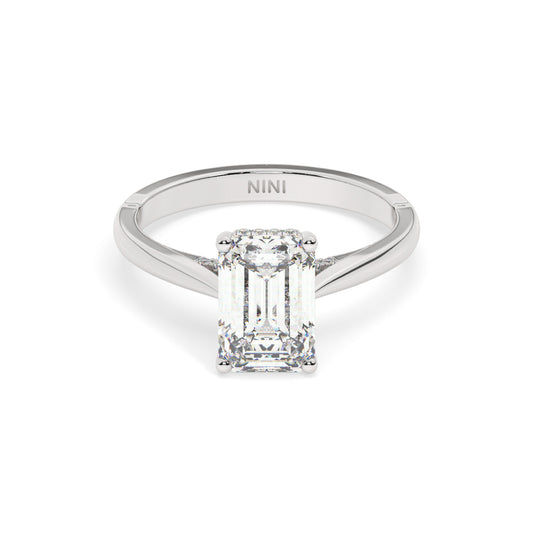 Solitaire Emerald Cut Diamond Engagement ring - 2.00 Ct - Hidden Halo