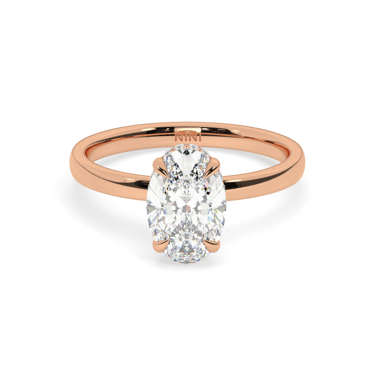 Solitaire Oval Diamond Engagement ring - 1.50 Ct - Hidden Halo