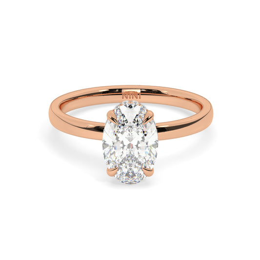Solitaire Oval Diamond Engagement ring - 1.50 Ct - Hidden Halo