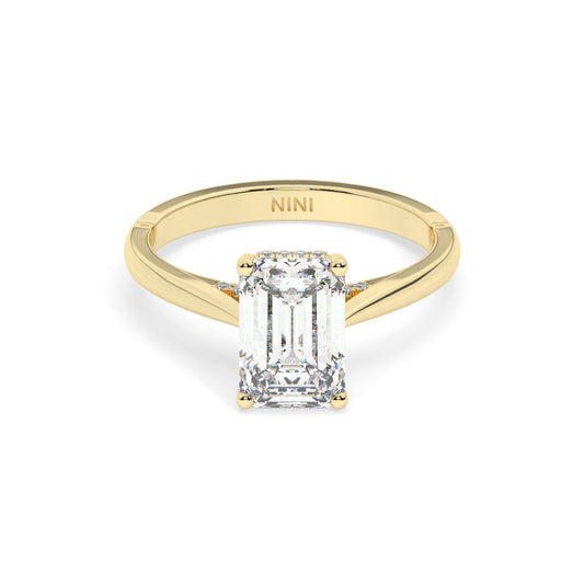 Solitaire Emerald Cut Diamond Engagement ring - 2.00 Ct - Hidden Halo