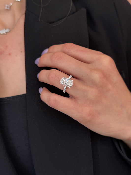 Pave Engagement Ring - 3.00 Ct Oval