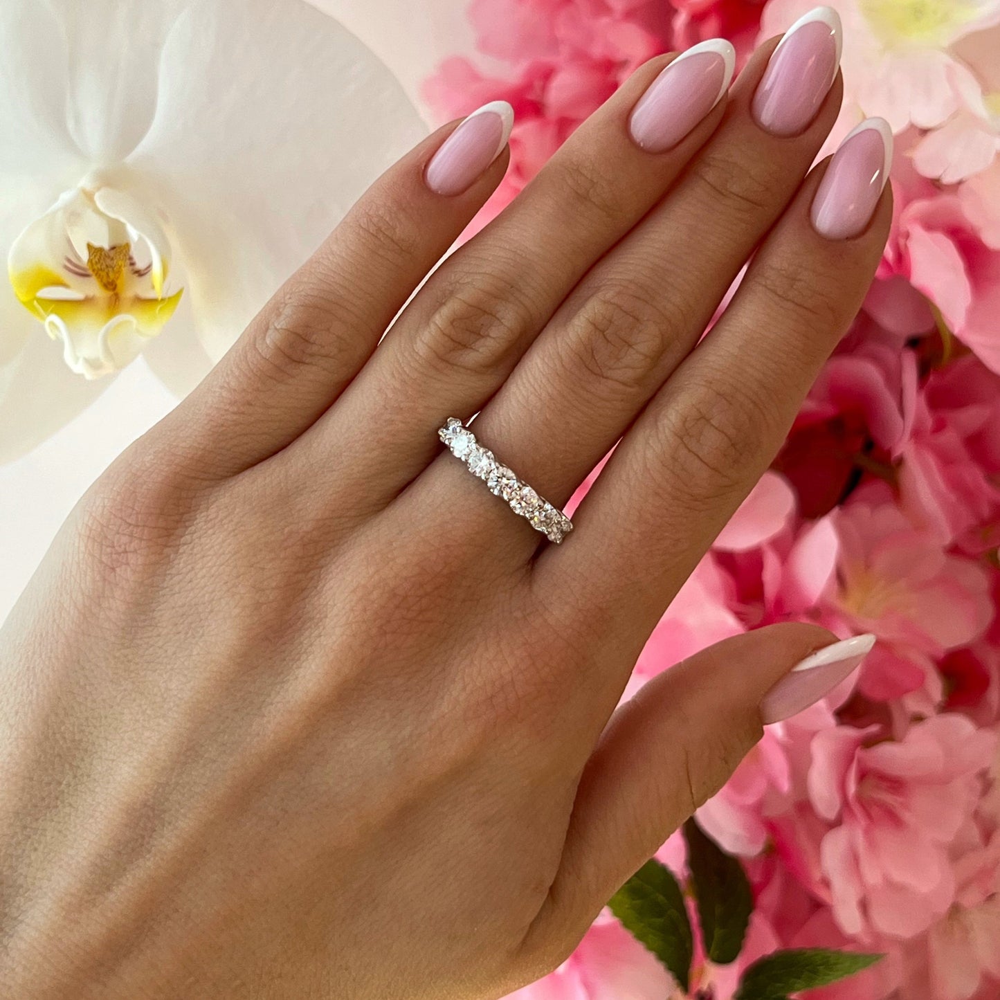 Trellis Half Eternity Seven Diamonds Ring - 1.00 Ct