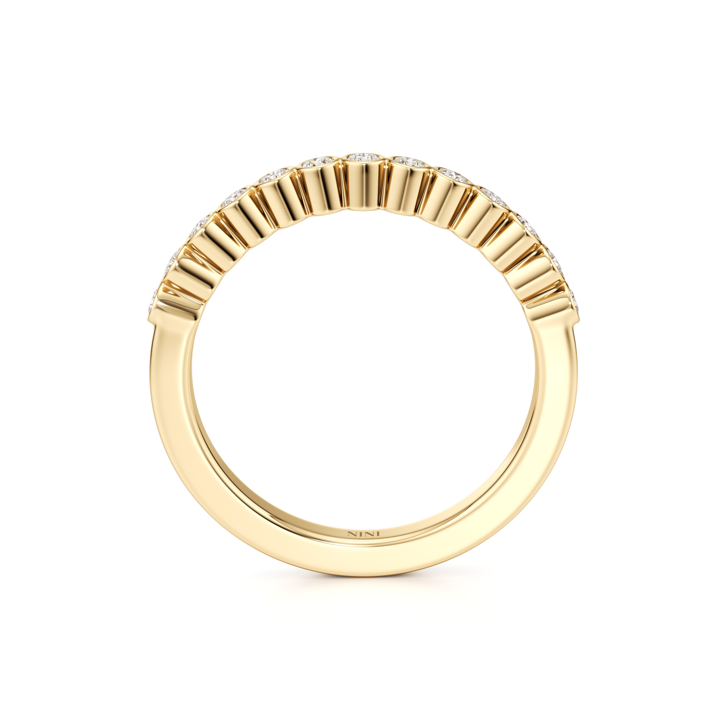 Bezel cut round diamonds row ring