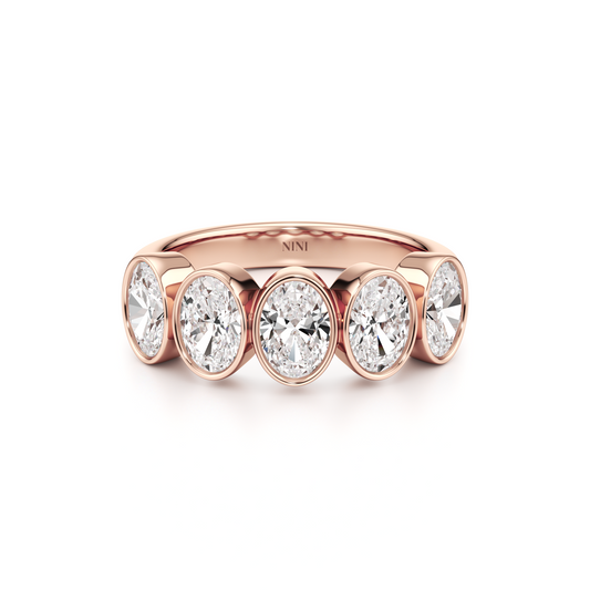 Five Oval Cut Diamonds Bezel Ring