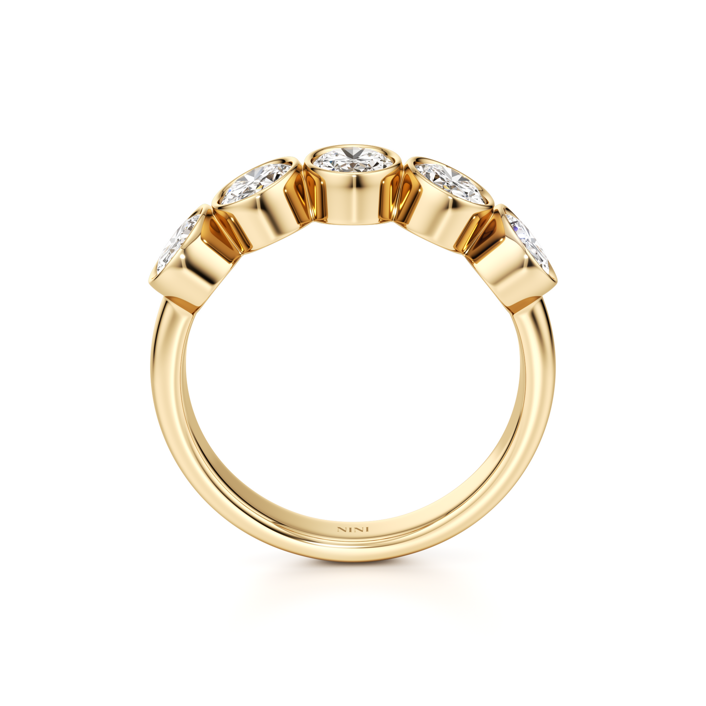 Five Oval Cut Diamonds Bezel Ring