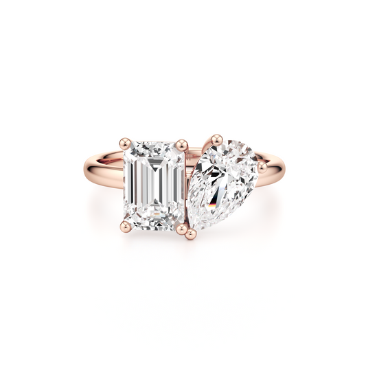 Toi et moi Engagement ring - Emerald Cut & Pear Shape