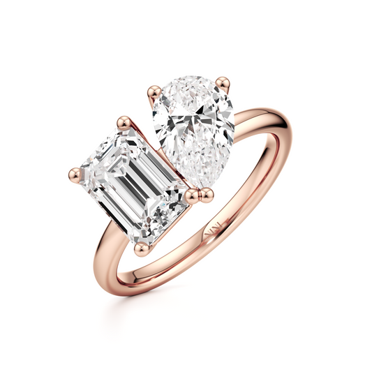 Toi et moi Engagement ring - Emerald Cut & Pear Shape