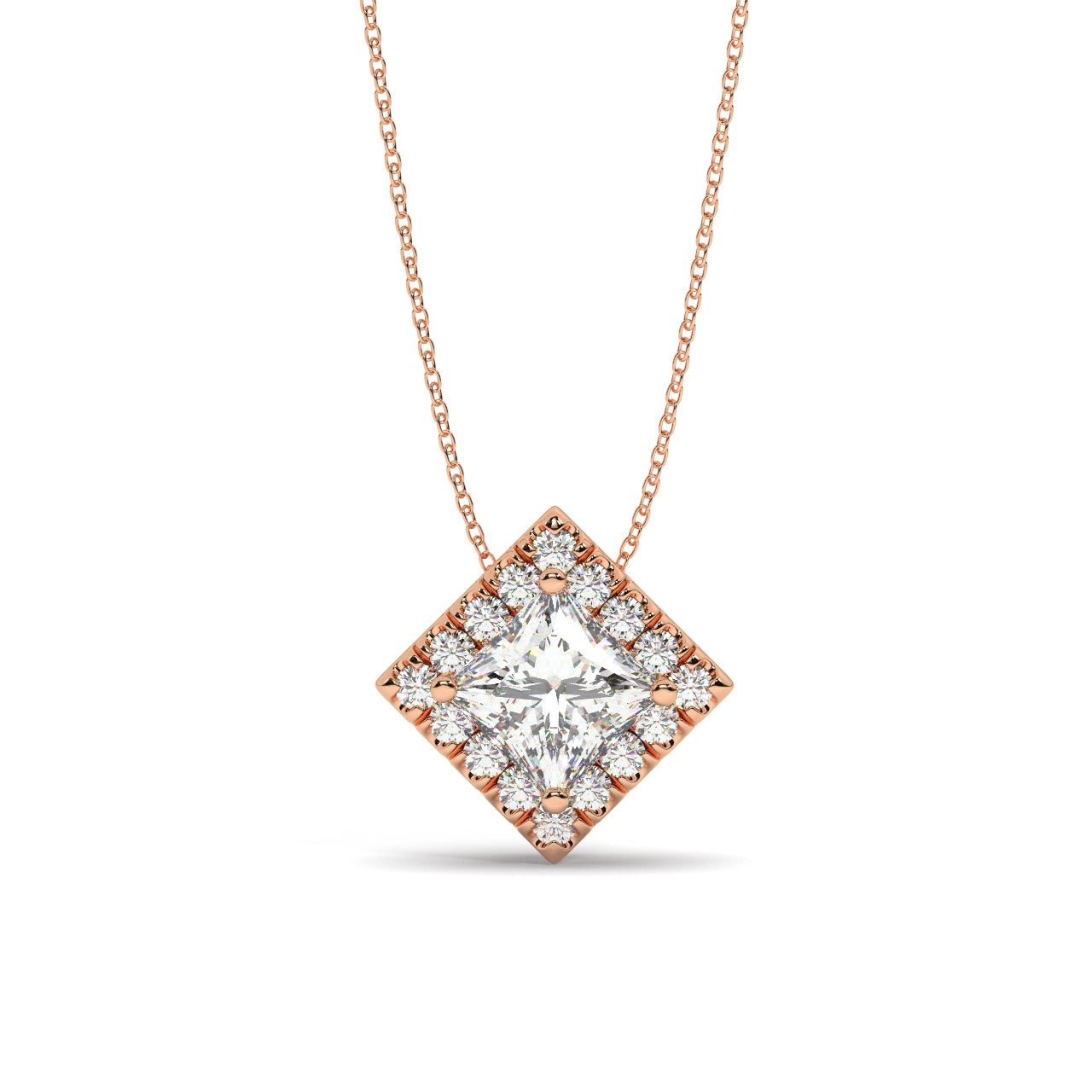 princess cut diamond necklace pedant rosr gold