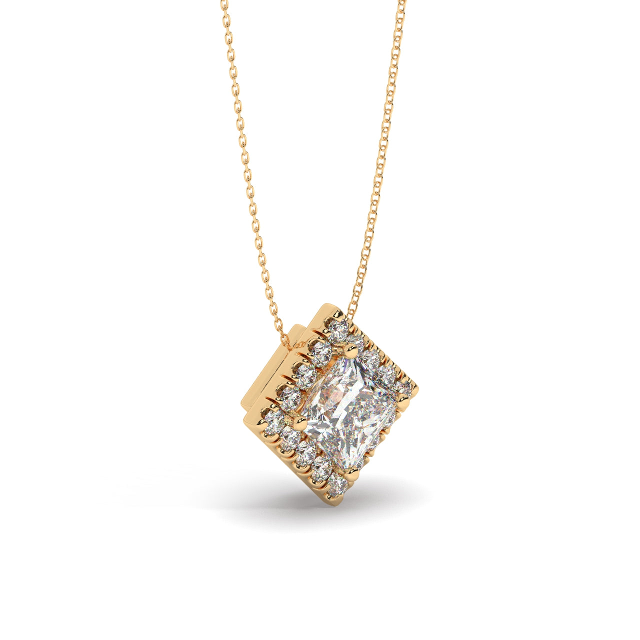 princess cut diamond necklace pedant yellowgold