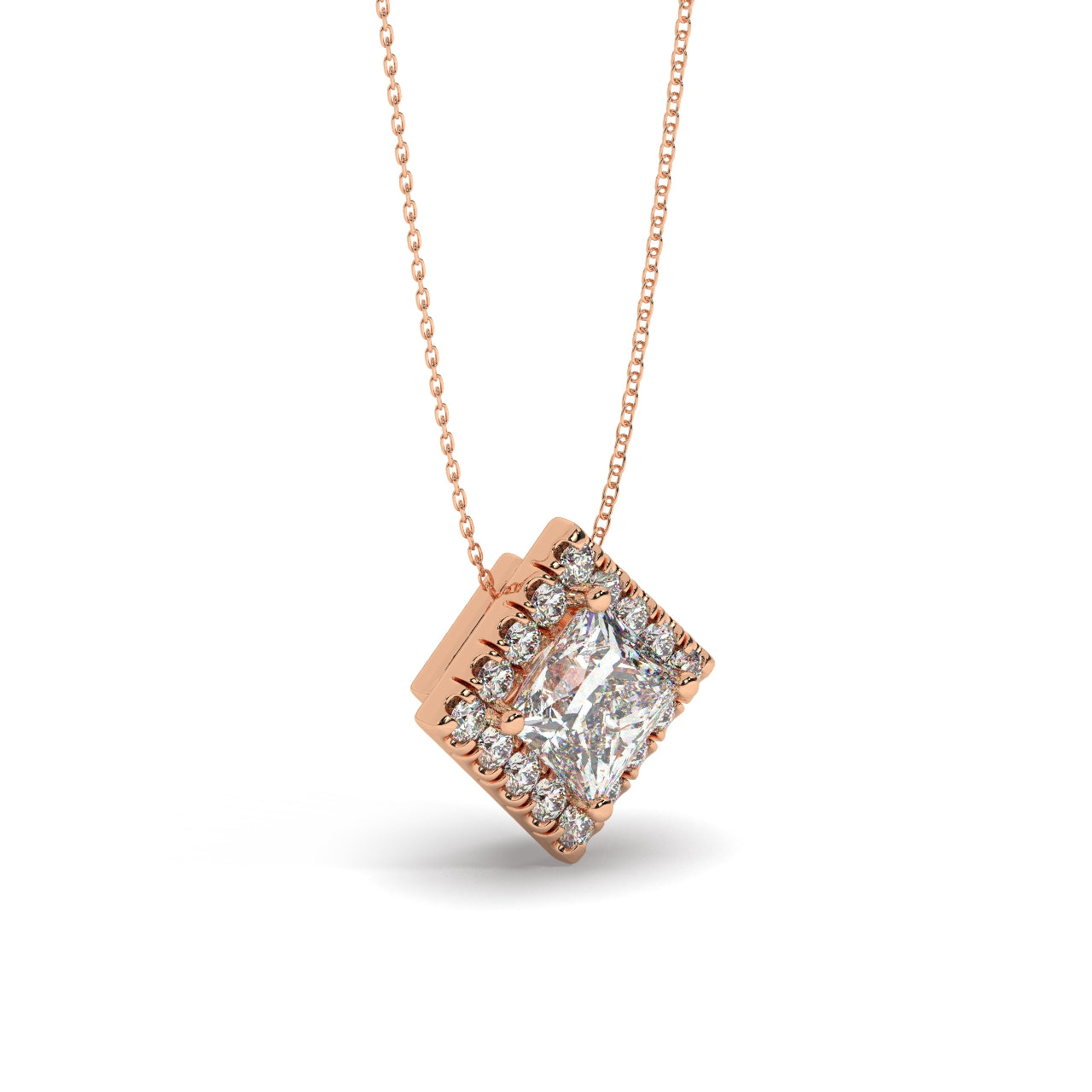 princess cut diamond necklace pedant rose gold