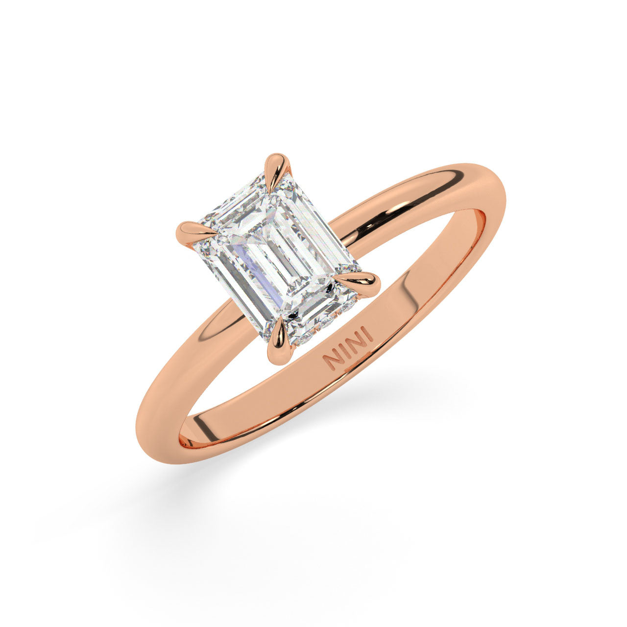 Solitaire Emerald Cut Diamond Engagement ring - 1.00 Ct - Hidden Halo