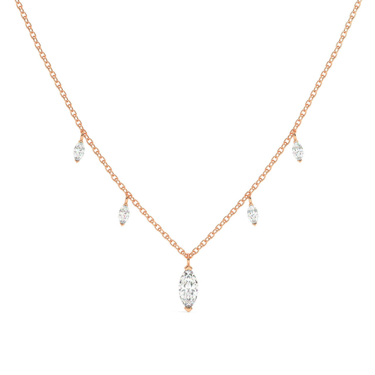 5 Marquise Diamond Drops Necklace