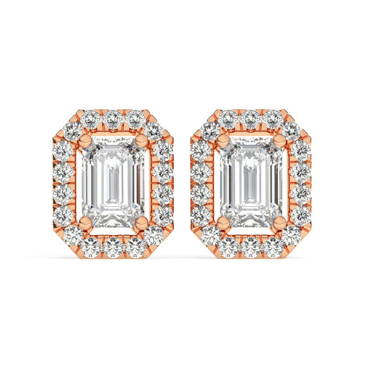 Emerald Cut Diamonds Halo Earrings