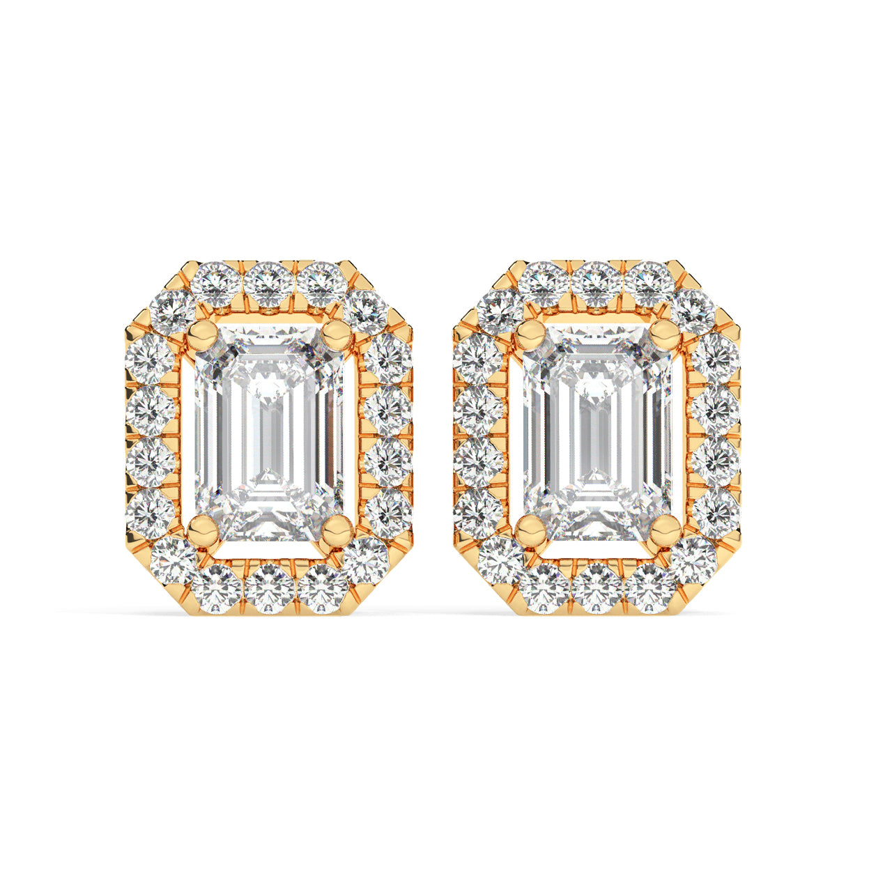 Emerald Cut Diamonds Halo Earrings