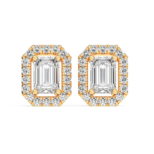 Emerald Cut Diamonds Halo Earrings