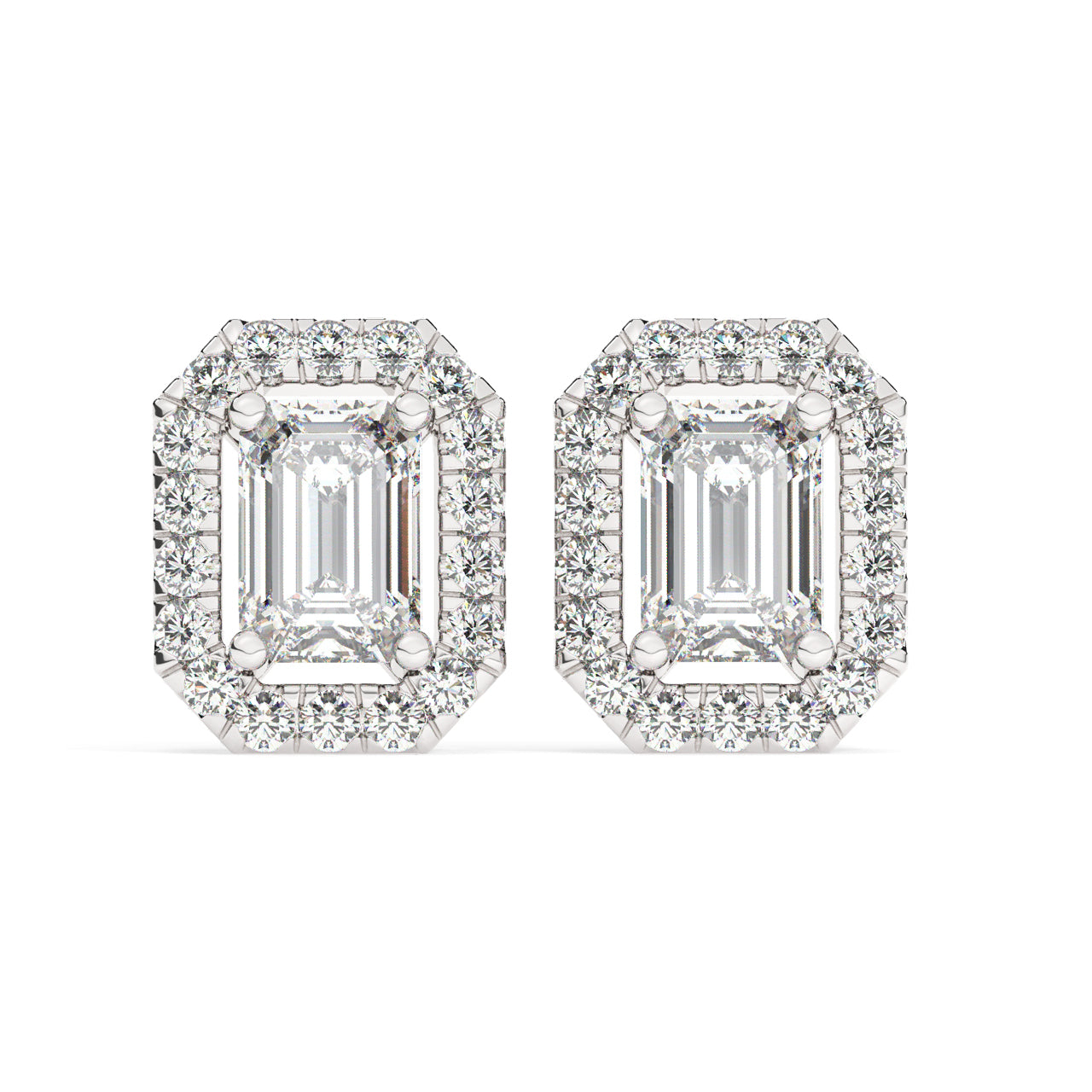 Emerald Cut Diamonds Halo Earrings