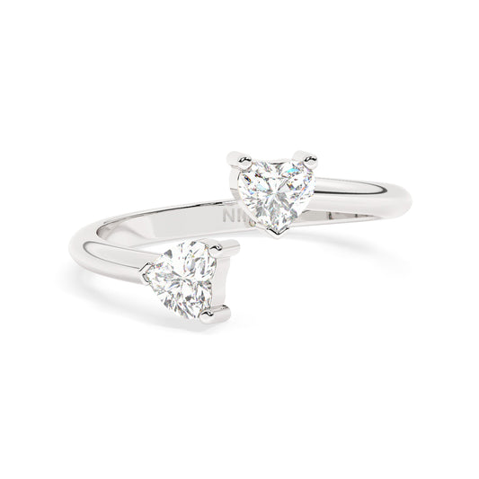 Double Hearts Open Diamond Ring