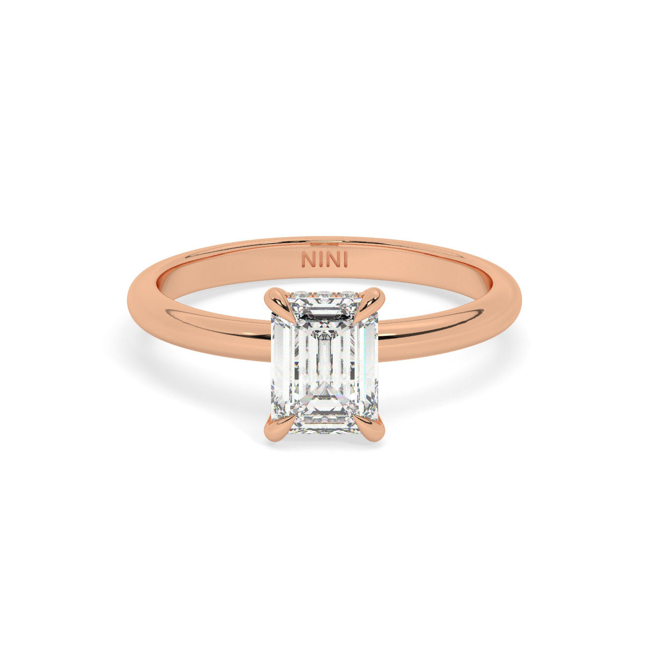 Solitaire Emerald Cut Diamond Engagement ring - 1.00 Ct - Hidden Halo