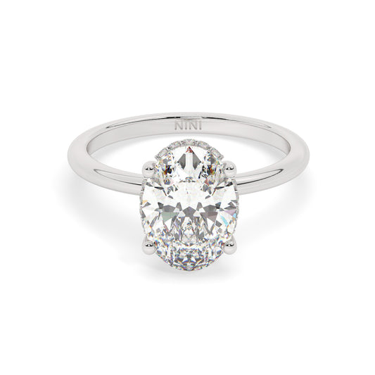Solitaire Oval Diamond Engagement ring - 2.50 Ct Hidden Halo