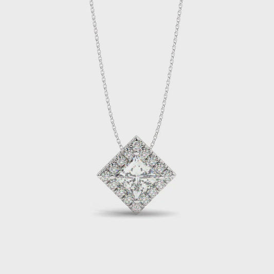 princess cut diamond necklace pedant white gold