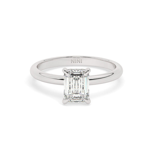 Solitaire Emerald Cut Diamond Engagement ring - 1.00 Ct - Hidden Halo