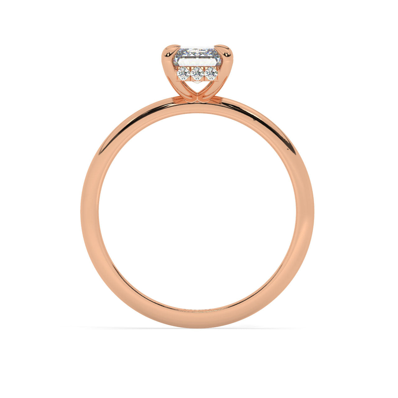 Solitaire Emerald Cut Diamond Engagement ring - 1.00 Ct - Hidden Halo