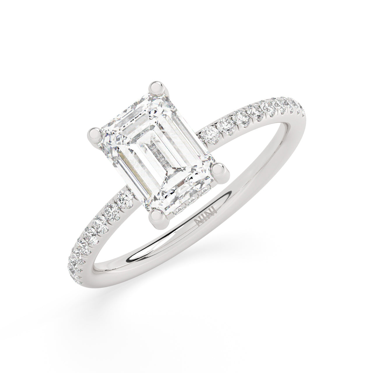 Pave Emerald Cut Diamond Engagement ring - 2.00 Ct - Hidden Halo