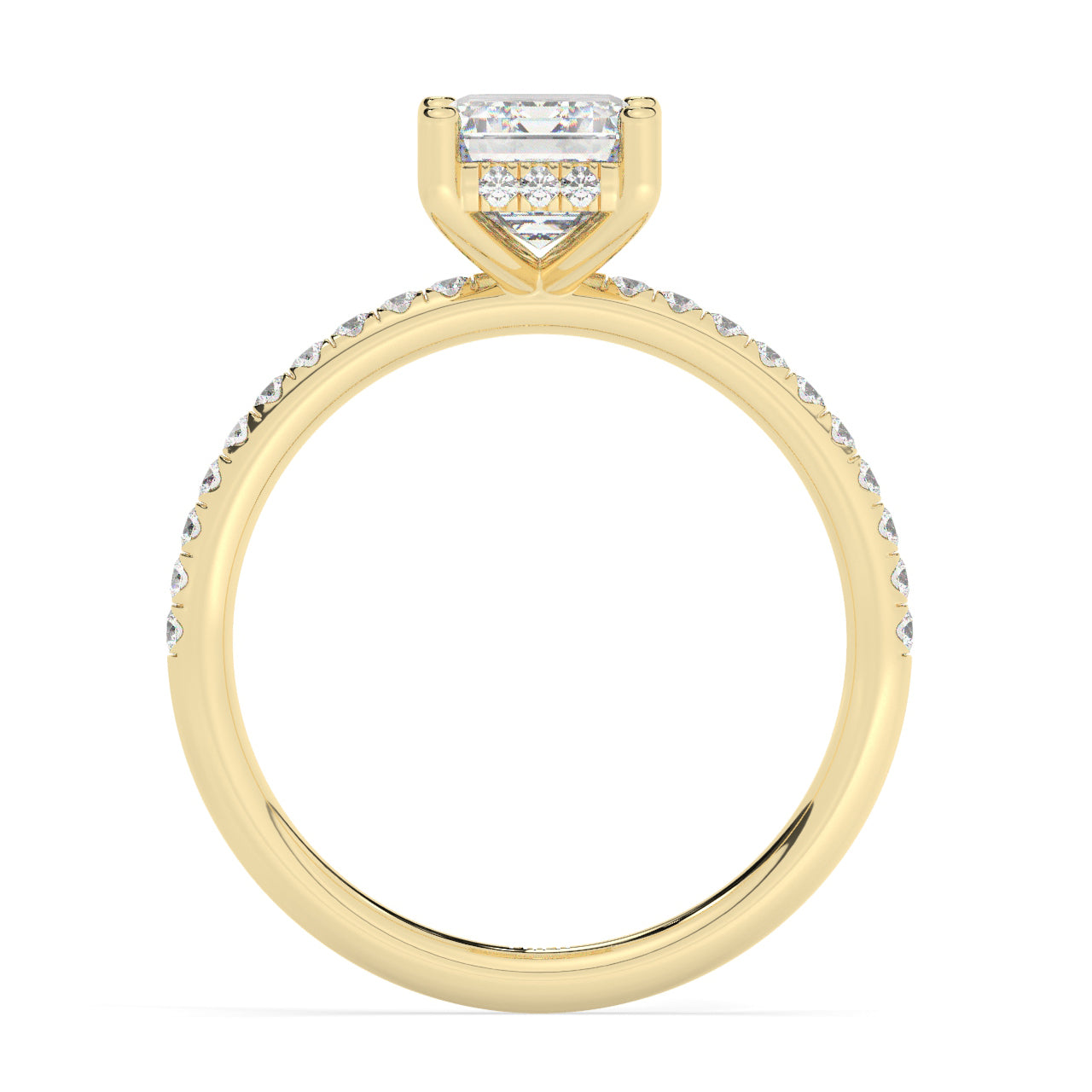 Pave Emerald Cut Diamond Engagement ring - 2.00 Ct - Hidden Halo