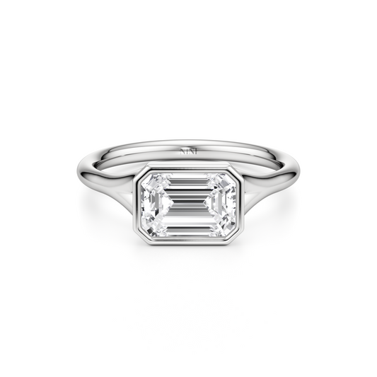 Bezel East West Emerald Cut Diamond Engagement ring - 1.50 Ct