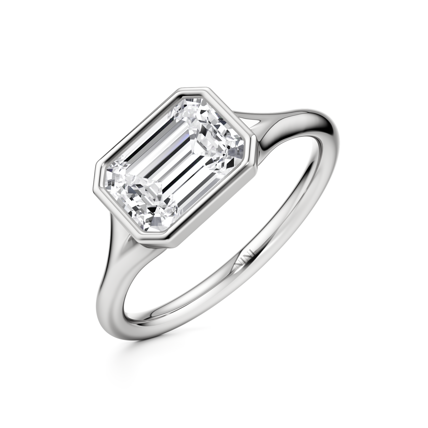 Bezel East West Emerald Cut Diamond Engagement ring - 1.50 Ct