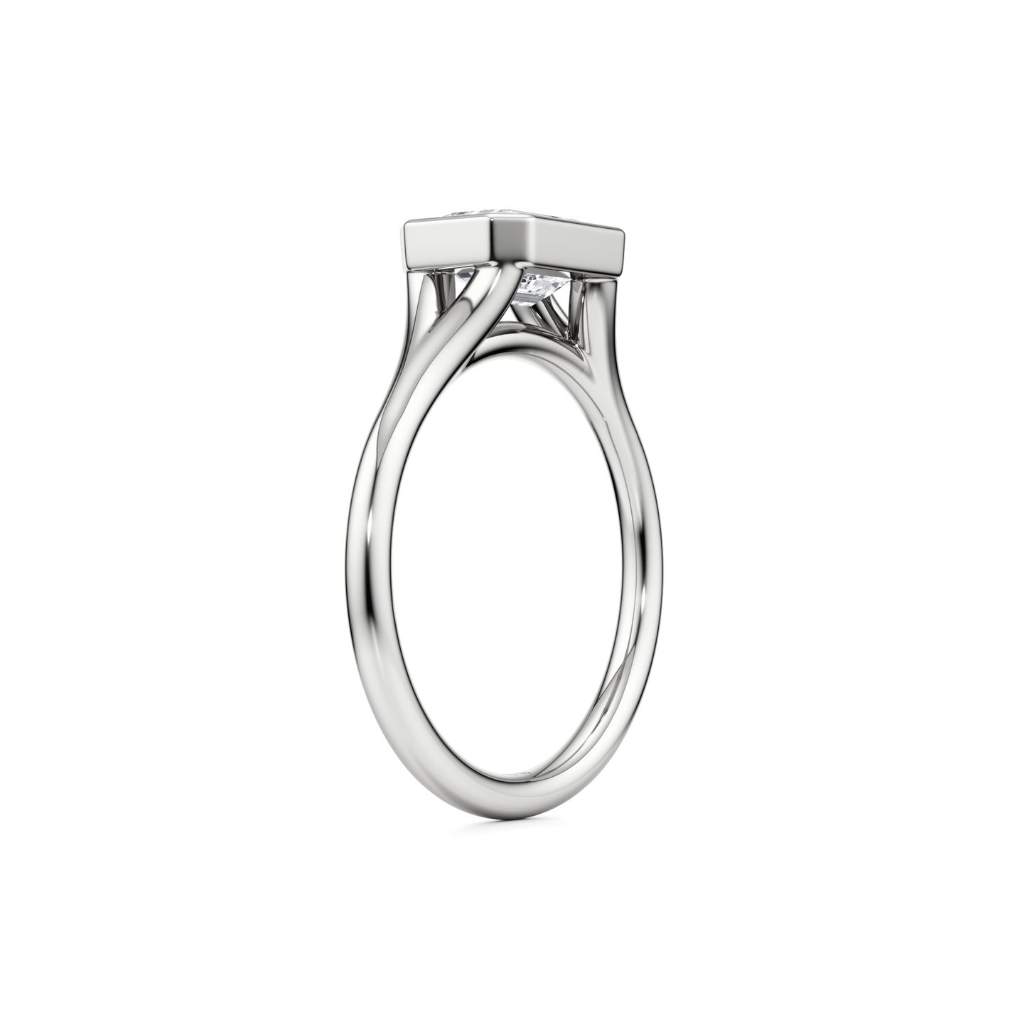 Bezel East West Emerald Cut Diamond Engagement ring - 1.50 Ct