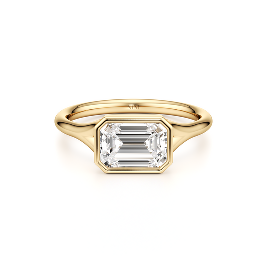 Bezel East West Emerald Cut Diamond Engagement ring - 1.50 Ct