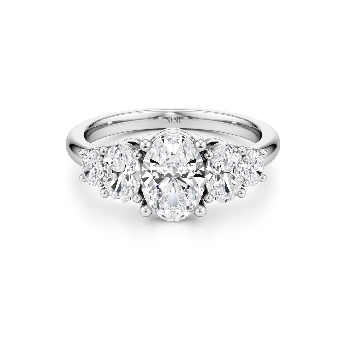 Five Oval Cut Diamonds Engagement Ring