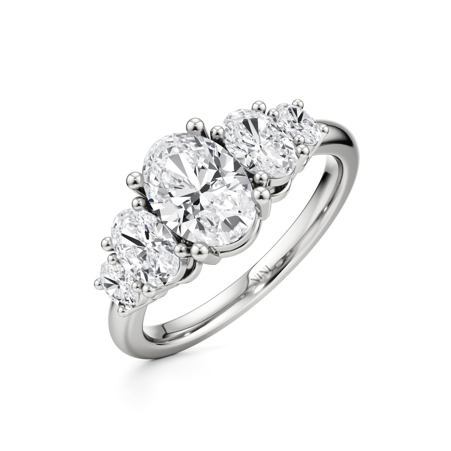 Five Oval Cut Diamonds Engagement Ring