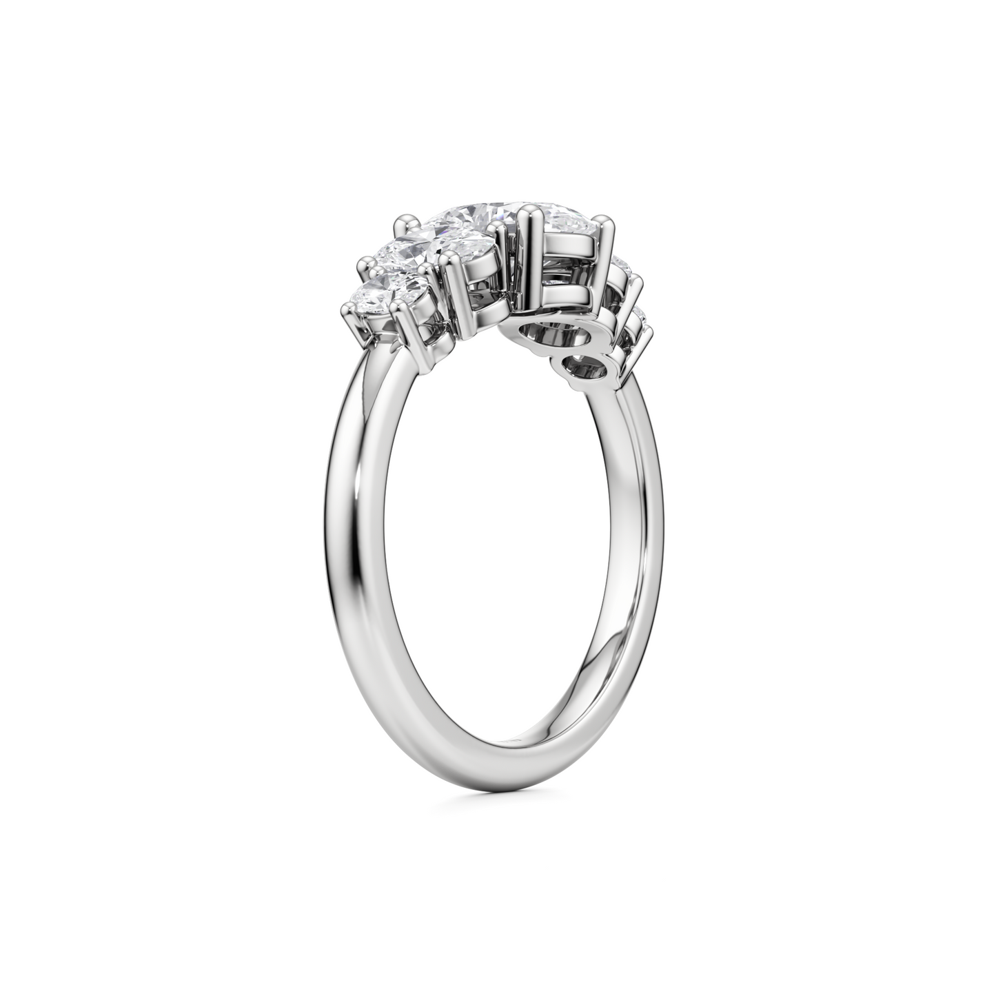 Five Oval Cut Diamonds Engagement Ring