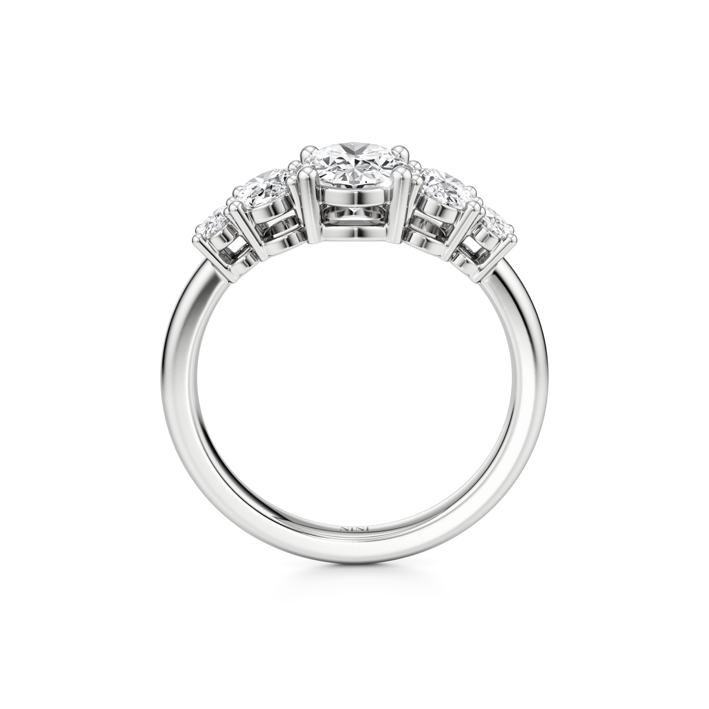Five Oval Cut Diamonds Engagement Ring