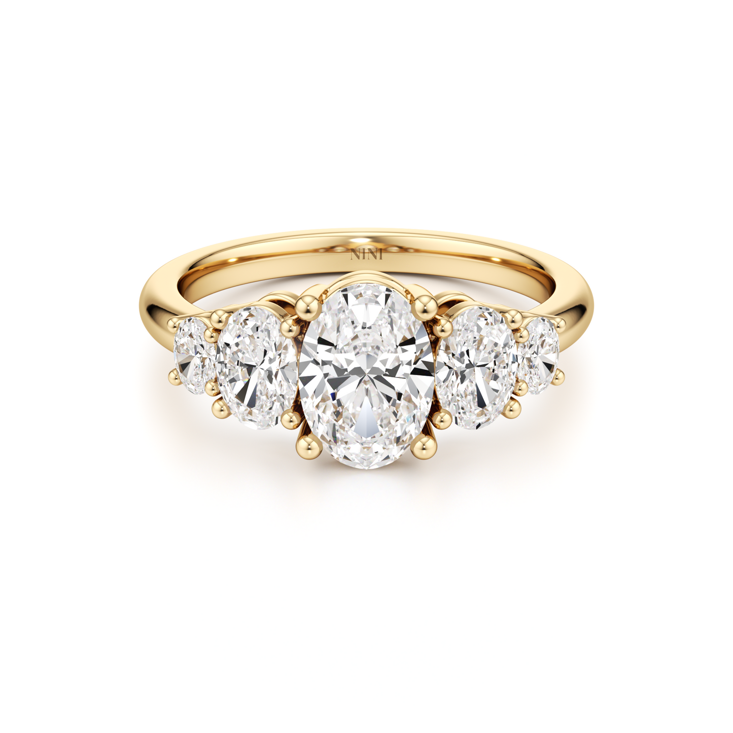 Five Oval Cut Diamonds Engagement Ring