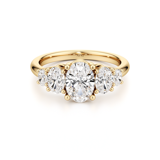 Five Oval Cut Diamonds Engagement Ring