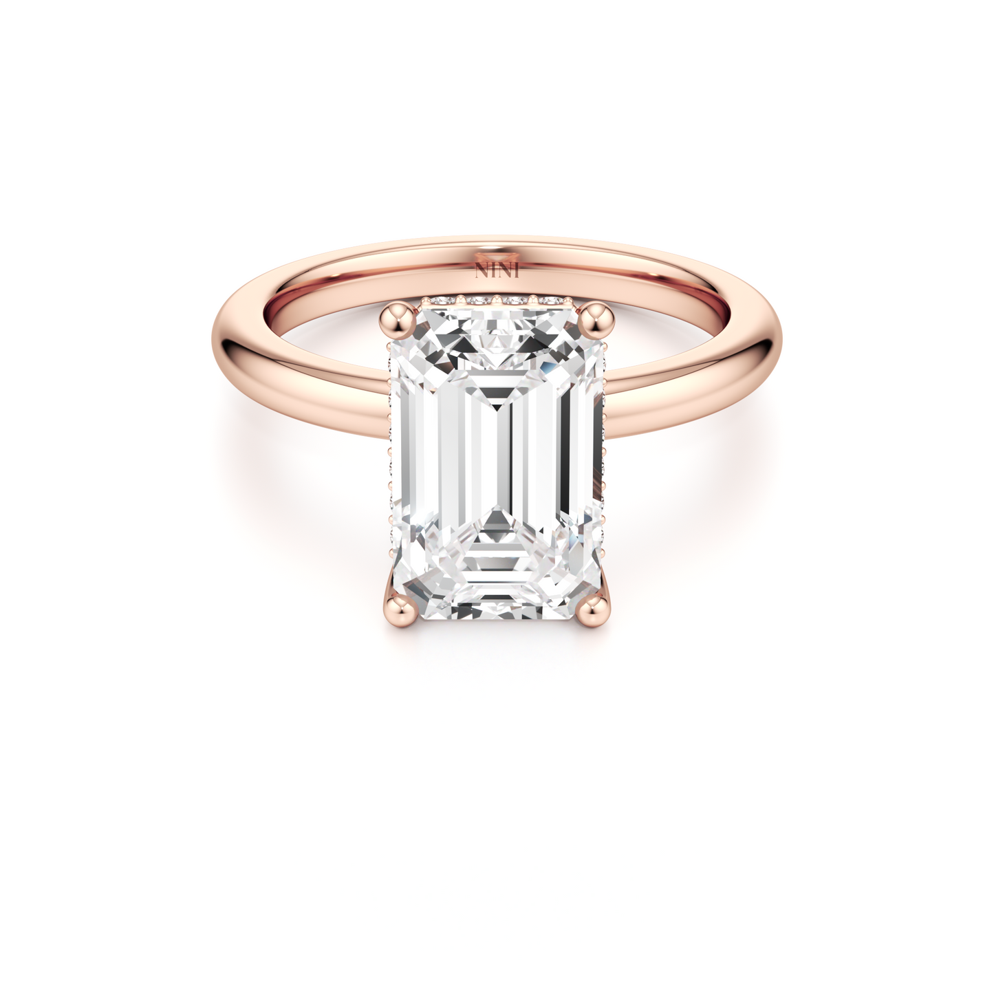 Solitaire Emerald Cut Diamond Hidden Halo Engagement ring - 3.00 Ct