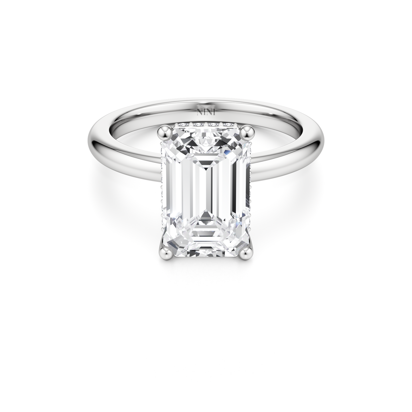 Solitaire Emerald Cut Diamond Hidden Halo Engagement ring - 3.00 Ct