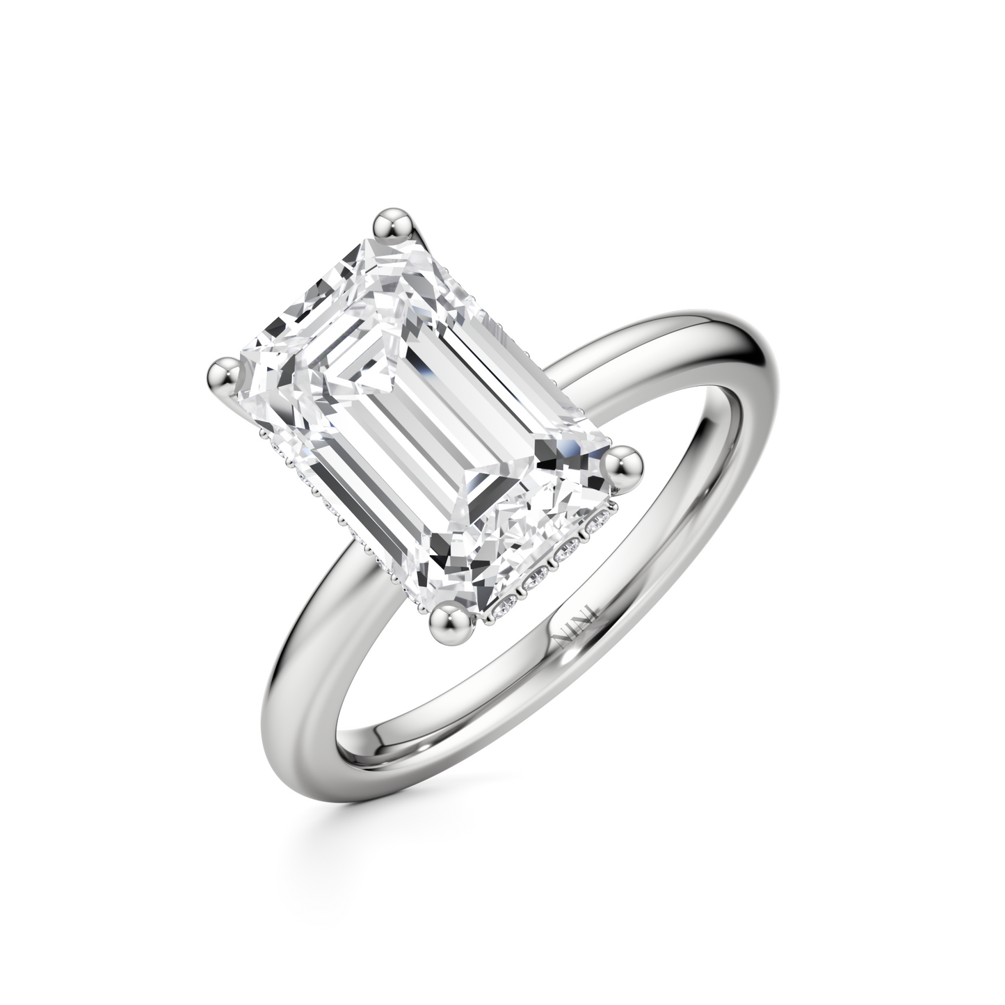 Solitaire Emerald Cut Diamond Hidden Halo Engagement ring - 3.00 Ct