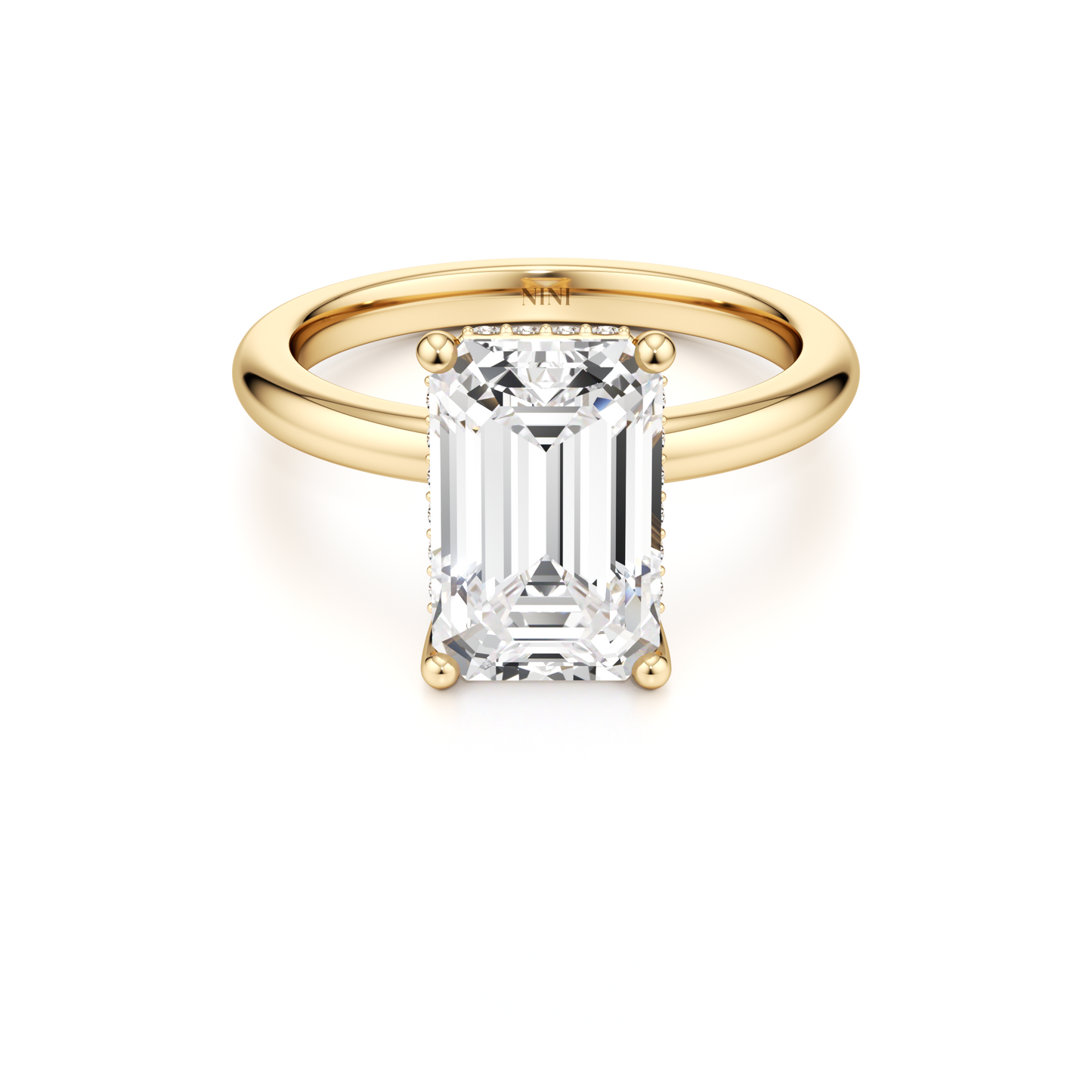 Solitaire Emerald Cut Diamond Hidden Halo Engagement ring - 3.00 Ct