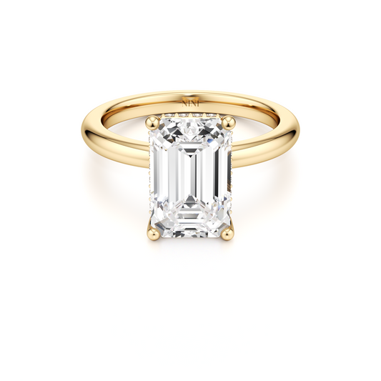 Solitaire Emerald Cut Diamond Hidden Halo Engagement ring - 3.00 Ct