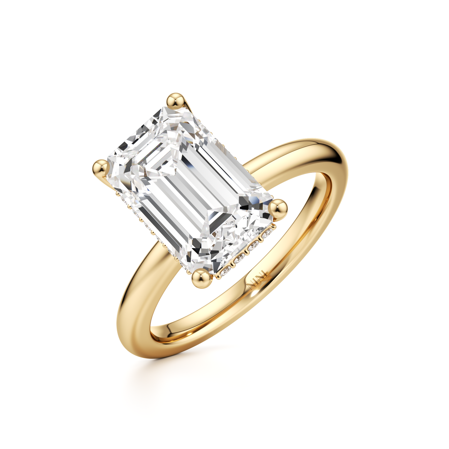 Solitaire Emerald Cut Diamond Hidden Halo Engagement ring - 3.00 Ct