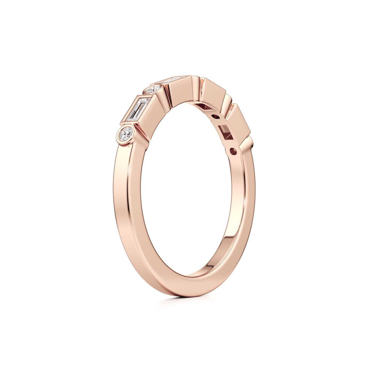 טבעת שורה שיבוץ בזל יהלומי בגט ויהלומים עגולים